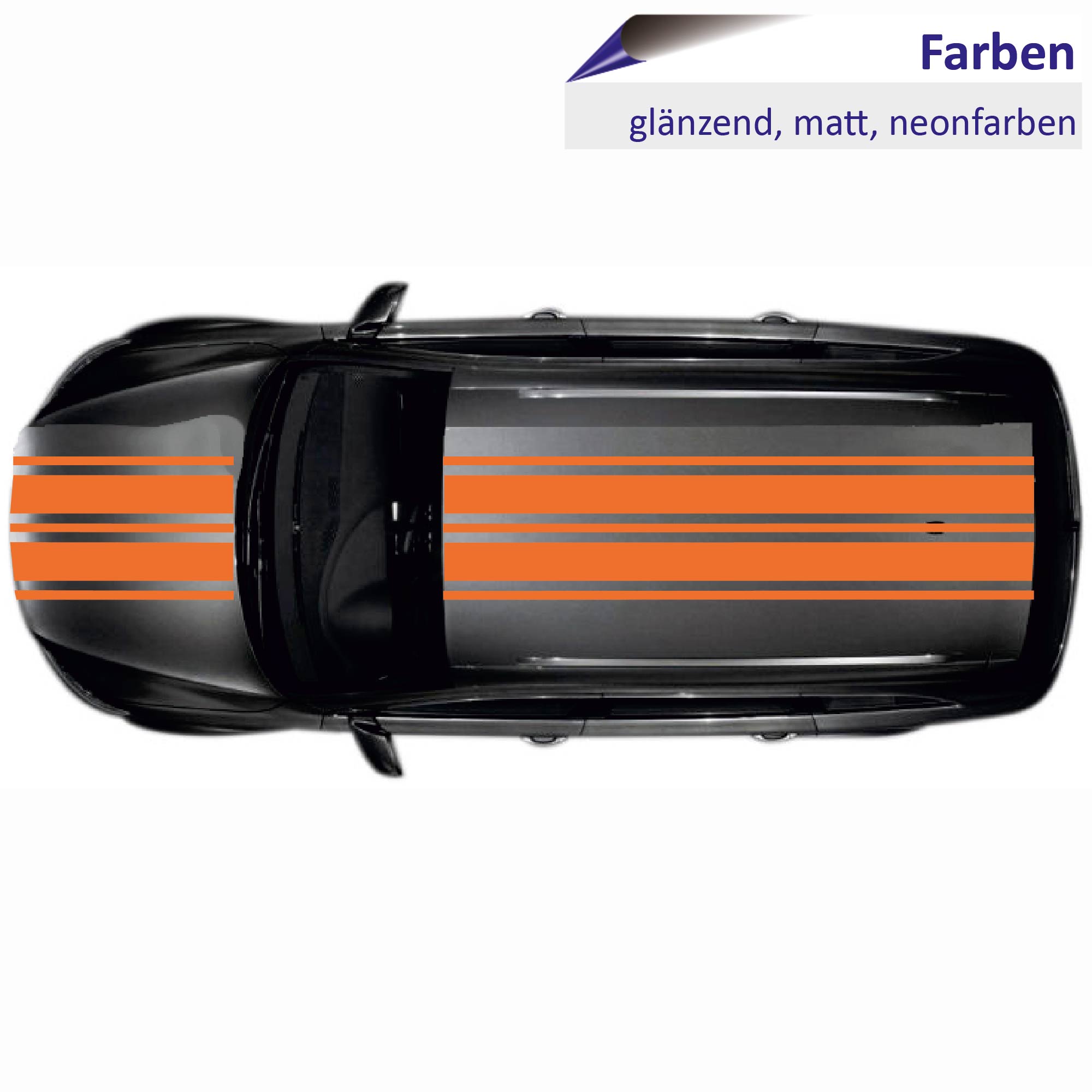 INDIGOS UG - Viperstreifen Auto - M208 Matt - 5 Streifen Schwarz - 2x400cm X 15cm & 3x400cm X 3cm - Mit Übertragungsfolie - Tuning - Viper - Racingstreifen - Autoaufkleber - Zierstreifen