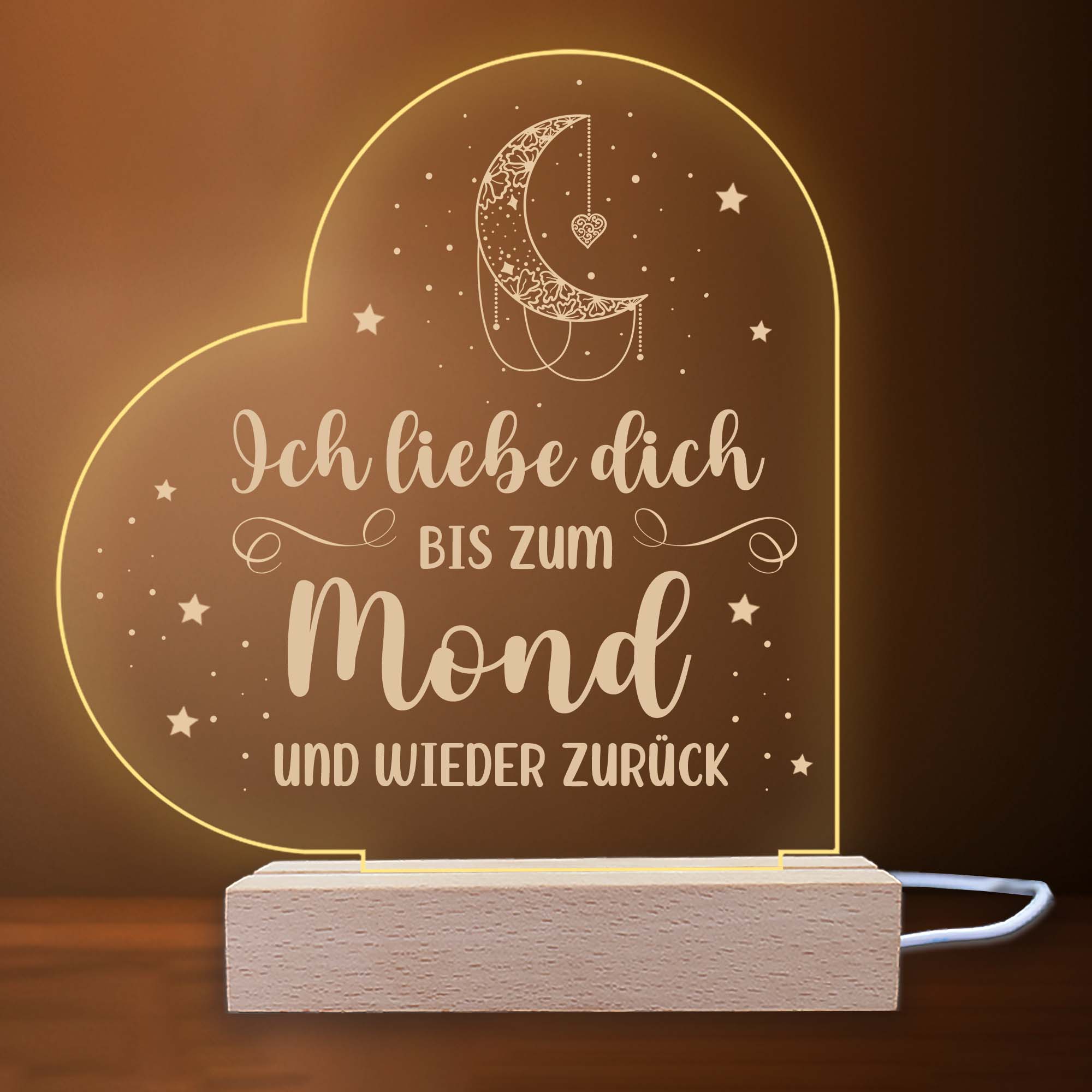 LED Nachttischlampe - Liebe, Familie, Mama, Papa - Herz mit Spruch Geschenk